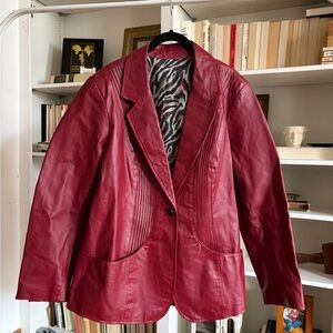 Cool Red Leather Jacket Blazer with Zebra Lining